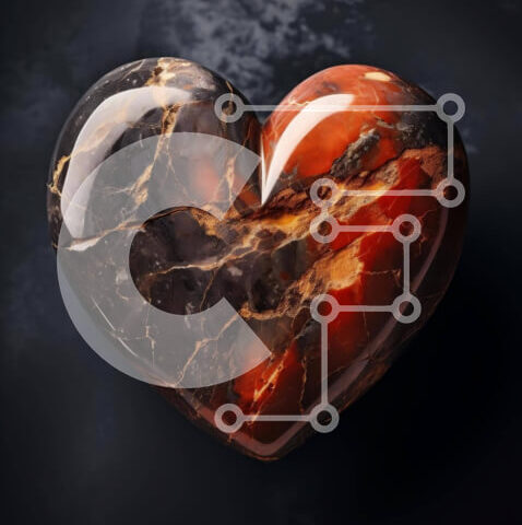 Intra Συλλεκτικό Ξύλινο Παζλ Plywood 4mm - Μαρμάρινο γλυπτό σε σχήμα καρδιάς σε μαύρο και κόκκινο χρώμα Σε Ξύλινο Κουτί - Διαστάσεις Puzzle: 10x10 cm – 25 κομμάτια - Image 1