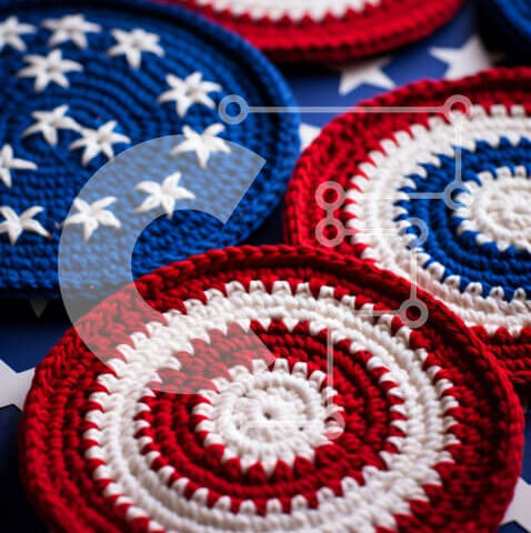 Intra Συλλεκτικό Ξύλινο Παζλ Plywood  4mm - Σουβέρ με κροσέ σε φόντο αμερικανικής σημαίας Σε Ξύλινο Κουτί - Διαστάσεις Puzzle: 10x10 cm – 25 κομμάτια - Image 1