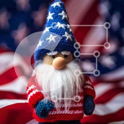 Intra Συλλεκτικό Ξύλινο Παζλ Plywood 4mm - Πατριωτικό παιχνίδι Gnome στην αμερικανική σημαία Σε Ξύλινο Κουτί - Διαστάσεις Puzzle: 10x10 cm – 25 κομμάτια - Image 1