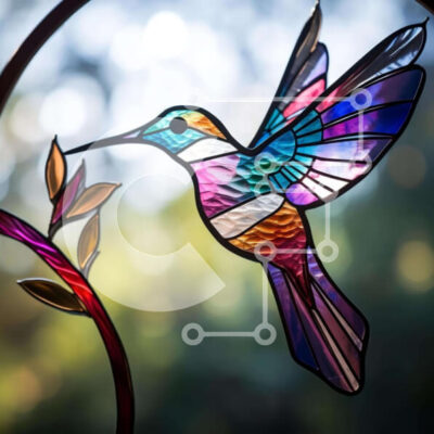 Intra Συλλεκτικό Ξύλινο Παζλ Plywood  4mm - Πολύχρωμο βιτρό πουλί σκαρφαλωμένο στο κλαδί Σε Ξύλινο Κουτί - Διαστάσεις: 10x10 cm – 25 κομμάτια - Image 1