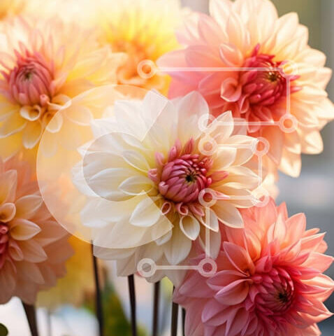 Intra Συλλεκτικό Ξύλινο Παζλ Plywood  4mm - Πολύχρωμο μπουκέτο λουλουδιών Ντάλια σε ανοιχτό βάζο Σε Ξύλινο Κουτί - Διαστάσεις: 10x10 cm – 25 κομμάτια - Image 1