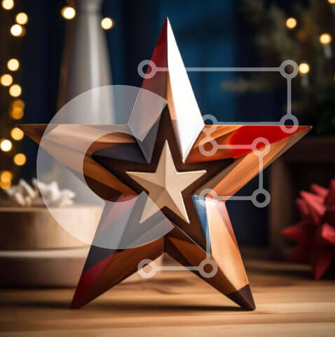 Intra Συλλεκτικό Ξύλινο Παζλ Plywood  4mm - Γιορτινή διακόσμηση σε σχήμα αστεριού Σε Ξύλινο Κουτί - Διαστάσεις: 10x10 cm – 25 κομμάτια - Image 1