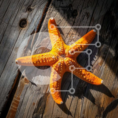 Intra Συλλεκτικό Ξύλινο Παζλ Plywood  4mm - Πορτοκαλί αστερίας σε ξύλινη επιφάνεια Σε Ξύλινο Κουτί - Διαστάσεις: 10x10 cm – 25 κομμάτια - Image 1