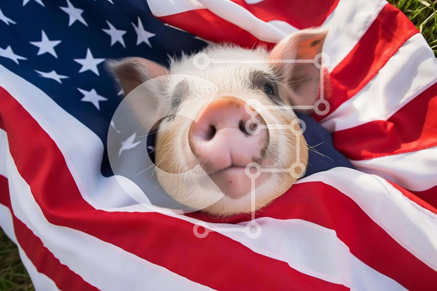 Intra Συλλεκτικό Ξύλινο Παζλ Plywood  4mm - Μικρό γουρούνι πίσω από την αμερικανική σημαία με τα αστέρια Σε Ξύλινο Κουτί - Διαστάσεις: 10x10 cm – 25 κομμάτια