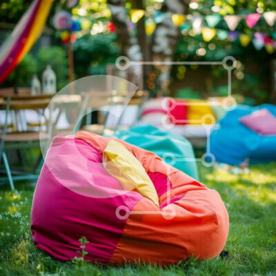 Intra Συλλεκτικό Ξύλινο Παζλ Plywood 4mm - Πολύχρωμες καρέκλες Bean Bag σε μια περιοχή με γρασίδι Σε Ξύλινο Κουτί - Διαστάσεις: 10x10 cm – 25 κομμάτια - Image 1