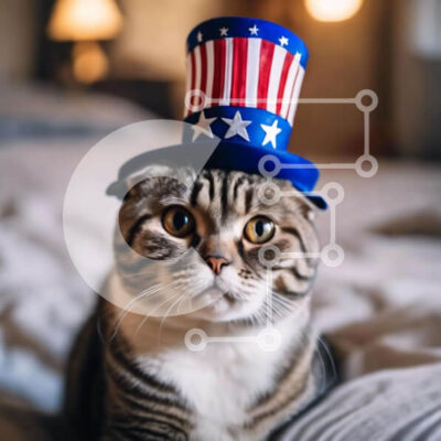 Intra Συλλεκτικό Ξύλινο Παζλ Plywood  4mm - Πατριωτική γάτα με καπέλο με αστέρια και ρίγες Σε Ξύλινο Κουτί - Διαστάσεις: 10x10 cm – 25 κομμάτια - Image 1