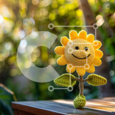 Intra Συλλεκτικό Ξύλινο Παζλ Plywood  4mm - Κροσέ κίτρινο ηλίανθο Σε Ξύλινο Κουτί - Διαστάσεις: 10x10 cm – 25 κομμάτια - Image 1