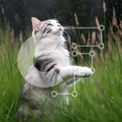 Intra Συλλεκτικό Ξύλινο Παζλ Plywood  4mm - Γκρι και άσπρη γάτα στη βροχή Σε Ξύλινο Κουτί - Διαστάσεις: 10x10 cm – 25 κομμάτια - Image 1