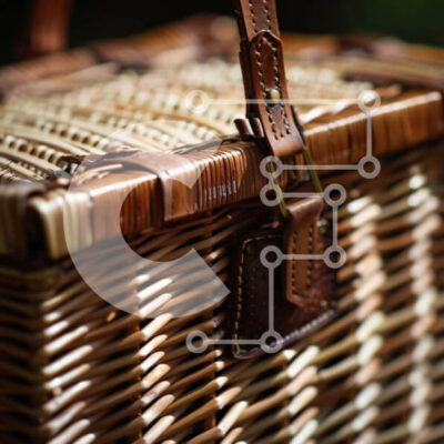 Intra Συλλεκτικό Ξύλινο Παζλ Plywood 4mm - Ψάθινο καλάθι για πικνίκ με καφέ δερμάτινα λουράκια Σε Ξύλινο Κουτί - Διαστάσεις: 10x10 cm – 25 κομμάτια - Image 1