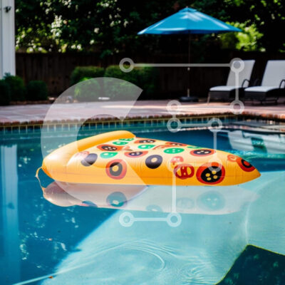 Intra Συλλεκτικό Ξύλινο Παζλ Plywood  4mm - Φουσκωτό πλωτήρα σε σχήμα πίτσας στην πισίνα Σε Ξύλινο Κουτί - Διαστάσεις Puzzle: 10x10 cm – 25 κομμάτια - Image 1