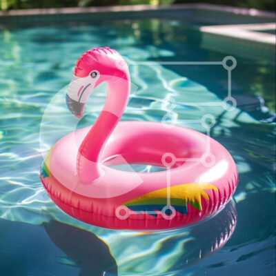 Intra Συλλεκτικό Ξύλινο Παζλ Plywood  4mm - Ροζ φλαμίνγκο που επιπλέει σε μια πισίνα Σε Ξύλινο Κουτί - Διαστάσεις: 10x10 cm – 25 κομμάτια - Image 1