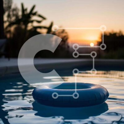 Intra Συλλεκτικό Ξύλινο Παζλ Plywood 4mm - Blue Pool Float στην εξωτερική πισίνα στο ηλιοβασίλεμα Σε Ξύλινο Κουτί - Διαστάσεις: 10x10 cm – 25 κομμάτια - Image 1