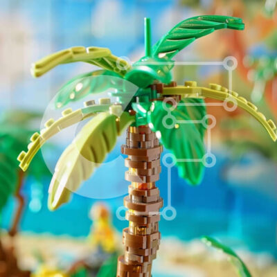 Intra Συλλεκτικό Ξύλινο Παζλ Plywood 4mm - Φοίνικας κατασκευασμένος από Lego στην παραλία του Imaginary Tropical Island Σε Ξύλινο Κουτί - Διαστάσεις Puzzle: 10x10 cm – 25 κομμάτια - Image 1