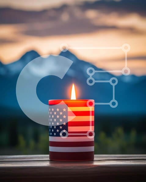 Intra Συλλεκτικό Ξύλινο Παζλ Plywood  4mm - Κερί με σχέδιο αμερικανικής σημαίας Σε Ξύλινο Κουτί - Διαστάσεις Puzzle: 10x10 cm – 25 κομμάτια