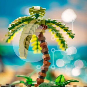 Intra Συλλεκτικό Ξύλινο Παζλ Plywood  4mm - Μινιατούρα φοίνικας Lego στην παραλία Σε Ξύλινο Κουτί - Διαστάσεις: 10x10 cm – 25 κομμάτια