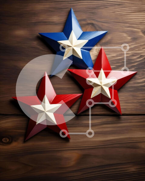 Intra Συλλεκτικό Ξύλινο Παζλ Plywood  4mm - Κόκκινα, λευκά και μπλε στολίδια αστεριών Σε Ξύλινο Κουτί - Διαστάσεις Puzzle: 10x10 cm – 25 κομμάτια