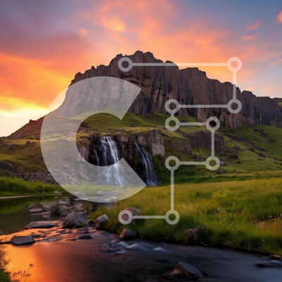 Intra Συλλεκτικό Ξύλινο Παζλ Plywood  4mm - Βουνό, καταρράκτης και ρεύμα στο ηλιοβασίλεμα Σε Ξύλινο Κουτί - Διαστάσεις: 10x10 cm – 25 κομμάτια - Image 1