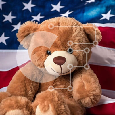 Intra Συλλεκτικό Ξύλινο Παζλ Plywood  4mm - Καφέ αρκουδάκι με αμερικανική σημαία Σε Ξύλινο Κουτί - Διαστάσεις: 10x10 cm – 25 κομμάτια - Image 1