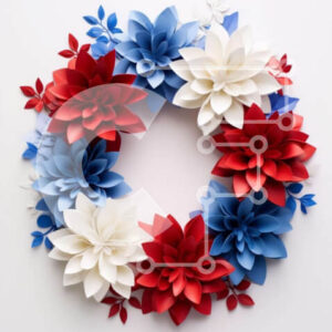 Intra Συλλεκτικό Ξύλινο Παζλ Plywood  4mm - Πατριωτικό στεφάνι με κόκκινα, λευκά και μπλε χάρτινα λουλούδια Σε Ξύλινο Κουτί - Διαστάσεις Puzzle: 10x10 cm – 25 κομμάτια