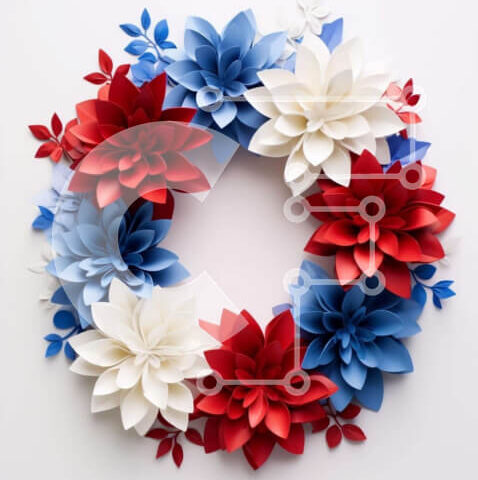 Intra Συλλεκτικό Ξύλινο Παζλ Plywood 4mm - Πατριωτικό στεφάνι με κόκκινα, λευκά και μπλε χάρτινα λουλούδια Σε Ξύλινο Κουτί - Διαστάσεις Puzzle: 10x10 cm – 25 κομμάτια - Image 1