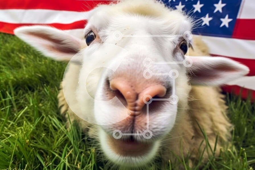 Intra Συλλεκτικό Ξύλινο Παζλ Plywood  4mm - Περίεργο πρόβατο δίπλα στην αμερικανική σημαία Σε Ξύλινο Κουτί - Διαστάσεις: 10x10 cm – 25 κομμάτια