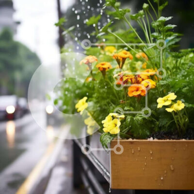 Intra Συλλεκτικό Ξύλινο Παζλ Plywood  4mm - Πολύχρωμα λουλούδια σε ξύλινη ζαρντινιέρα τη βροχερή ημέρα Σε Ξύλινο Κουτί - Διαστάσεις: 10x10 cm – 25 κομμάτια - Image 1