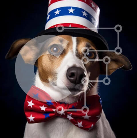 Intra Συλλεκτικό Ξύλινο Παζλ Plywood 4mm - Σκύλος που γιορτάζει την 4η Ιουλίου με ενδυμασία με θέμα την αμερικανική σημαία Σε Ξύλινο Κουτί - Διαστάσεις: 10x10 cm – 25 κομμάτια - Image 1