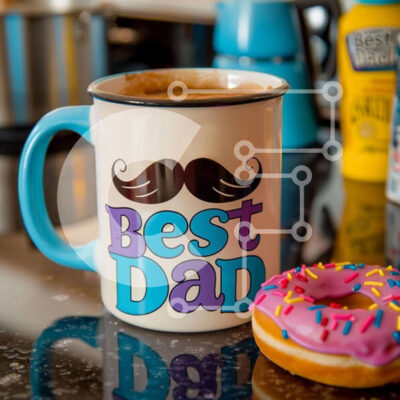 Intra Συλλεκτικό Ξύλινο Παζλ Plywood  4mm - Καλύτερη κούπα καφέ Dad με ντόνατς και μπουκάλι νερού Σε Ξύλινο Κουτί - Διαστάσεις Puzzle: 10x10 cm – 25 κομμάτια - Image 1