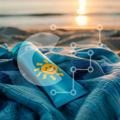 Intra Συλλεκτικό Ξύλινο Παζλ Plywood  4mm - Μπουκάλι αντηλιακού σε πορτοκαλί πετσέτα στην παραλία Σε Ξύλινο Κουτί - Διαστάσεις Puzzle: 10x10 cm – 25 κομμάτια - Image 1