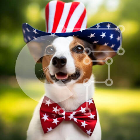 Intra Συλλεκτικό Ξύλινο Παζλ Plywood 4mm - Μικρό σκυλί με καπέλο με θέμα την αμερικανική σημαία Σε Ξύλινο Κουτί - Διαστάσεις Puzzle: 10x10 cm – 25 κομμάτια - Image 1