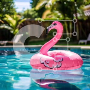 Intra Συλλεκτικό Ξύλινο Παζλ Plywood  4mm - Ροζ Φλαμίνγκο σε πισίνα με καρέκλες και τραπέζια Σε Ξύλινο Κουτί - Διαστάσεις: 10x10 cm – 25 κομμάτια