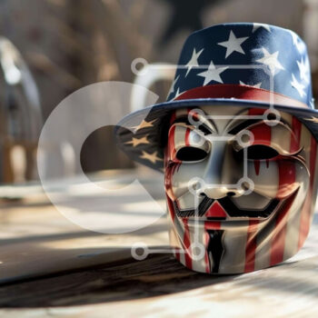 Intra Συλλεκτικό Ξύλινο Παζλ Plywood  4mm - Σχεδιαστική μάσκα αμερικανικής σημαίας σε ξύλινο τραπέζι Σε Ξύλινο Κουτί - Διαστάσεις Puzzle: 10x10 cm – 25 κομμάτια - Image 1