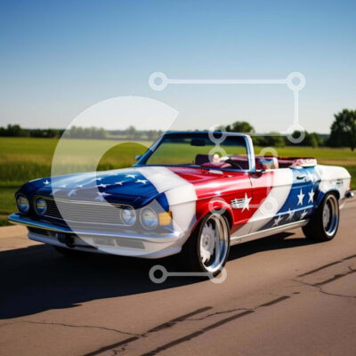 Intra Συλλεκτικό Ξύλινο Παζλ Plywood 4mm - Κόκκινο, λευκό και μπλε αυτοκίνητο με σχέδιο αμερικανικής σημαίας Σε Ξύλινο Κουτί - Διαστάσεις Puzzle: 10x10 cm – 25 κομμάτια - Image 1