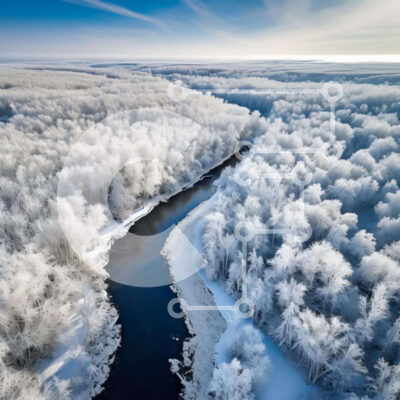 Intra Συλλεκτικό Ξύλινο Παζλ Plywood  4mm - Εναέρια άποψη του χιονισμένου ποταμού και του δάσους Σε Ξύλινο Κουτί - Διαστάσεις: 10x10 cm – 25 κομμάτια - Image 1