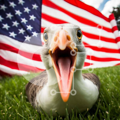 Intra Συλλεκτικό Ξύλινο Παζλ Plywood  4mm - Περίεργο πουλί μπροστά από την αμερικανική σημαία Σε Ξύλινο Κουτί - Διαστάσεις: 10x10 cm – 25 κομμάτια - Image 1