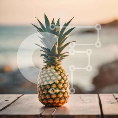 Intra Συλλεκτικό Ξύλινο Παζλ Plywood  4mm - Ανανάς σε ξύλινο τραπέζι με ωκεανό φόντο Σε Ξύλινο Κουτί - Διαστάσεις: 10x10 cm – 25 κομμάτια - Image 1