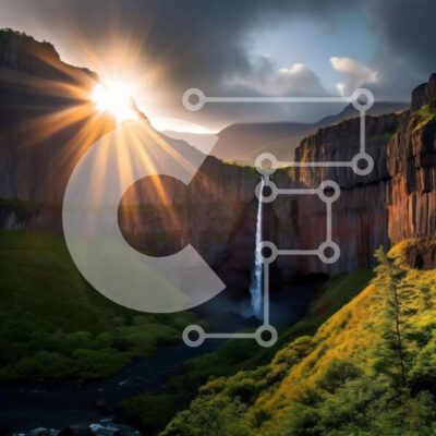 Intra Συλλεκτικό Ξύλινο Παζλ Plywood  4mm - Εντυπωσιακός καταρράκτης σε γκρεμό Σε Ξύλινο Κουτί - Διαστάσεις: 10x10 cm – 25 κομμάτια - Image 1