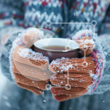 Intra Συλλεκτικό Ξύλινο Παζλ Plywood  4mm - Άτομο που κρατά ένα φλιτζάνι καφέ ή τσάι στο χιόνι Σε Ξύλινο Κουτί - Διαστάσεις Puzzle: 10x10 cm – 25 κομμάτια - Image 1