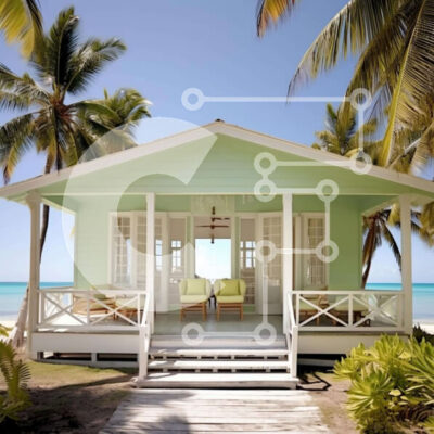 Intra Συλλεκτικό Ξύλινο Παζλ Plywood  4mm - Πράσινο σπίτι στην παραλία με τους φοίνικες Σε Ξύλινο Κουτί - Διαστάσεις: 10x10 cm – 25 κομμάτια - Image 1