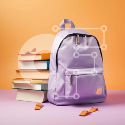 Intra Συλλεκτικό Ξύλινο Παζλ Plywood  4mm - Μωβ σακίδιο πλάτης σε στοίβες βιβλίων Σε Ξύλινο Κουτί - Διαστάσεις: 10x10 cm – 25 κομμάτια - Image 1