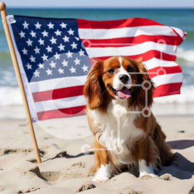 Intra Συλλεκτικό Ξύλινο Παζλ Plywood  4mm - Happy Dog στην παραλία με αμερικανική σημαία Σε Ξύλινο Κουτί - Διαστάσεις Puzzle: 10x10 cm – 25 κομμάτια - Image 1