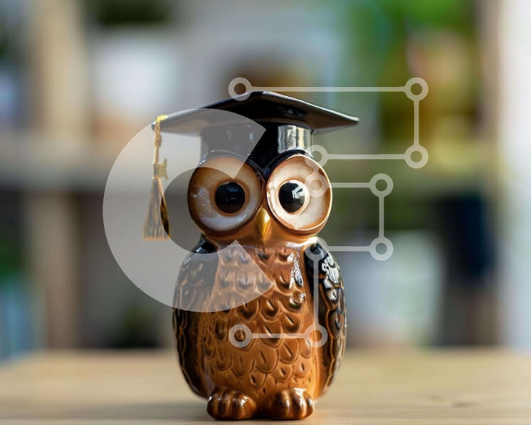 Intra Συλλεκτικό Ξύλινο Παζλ Plywood  4mm - Ειδώλιο κουκουβάγιας με καπέλο αποφοίτησης και καπέλο Σε Ξύλινο Κουτί - Διαστάσεις: 10x10 cm – 25 κομμάτια