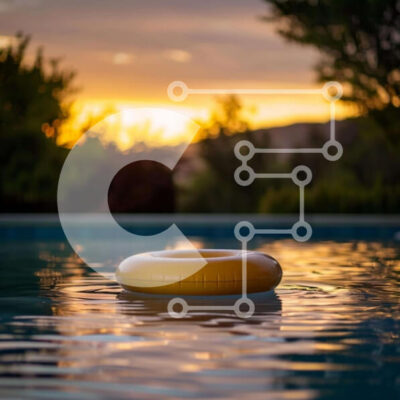 Intra Συλλεκτικό Ξύλινο Παζλ Plywood  4mm - Σκηνή πισίνας ηλιοβασιλέματος με κίτρινο προστατευτικό ζωής Σε Ξύλινο Κουτί - Διαστάσεις Puzzle: 10x10 cm – 25 κομμάτια - Image 1