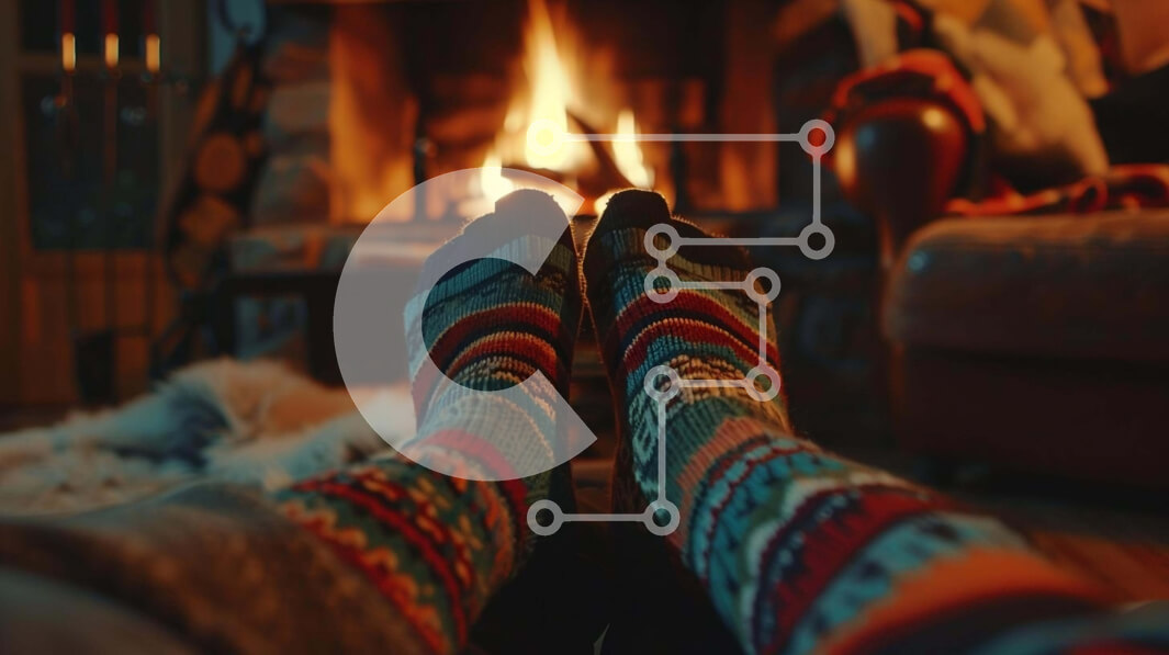 Intra Συλλεκτικό Ξύλινο Παζλ Plywood  4mm - Πόδια δίπλα στο τζάκι με πολύχρωμες κάλτσες Σε Ξύλινο Κουτί - Διαστάσεις Puzzle: 10x10 cm – 25 κομμάτια