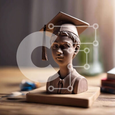 Intra Συλλεκτικό Ξύλινο Παζλ Plywood  4mm - Κεραμική προτομή ηλικιωμένου άνδρα με ενδυμασία αποφοίτησης σε βιβλία Σε Ξύλινο Κουτί - Διαστάσεις Puzzle: 10x10 cm – 25 κομμάτια - Image 1