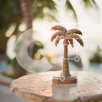 Intra Συλλεκτικό Ξύλινο Παζλ Plywood  4mm - Σκηνή της φύσης με το φοίνικα και την πισίνα Σε Ξύλινο Κουτί - Διαστάσεις: 10x10 cm – 25 κομμάτια - Image 1