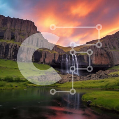 Intra Συλλεκτικό Ξύλινο Παζλ Plywood  4mm - Τοπίο καταρράκτη ηλιοβασιλέματος στο σούρουπο Σε Ξύλινο Κουτί - Διαστάσεις: 10x10 cm – 25 κομμάτια - Image 1