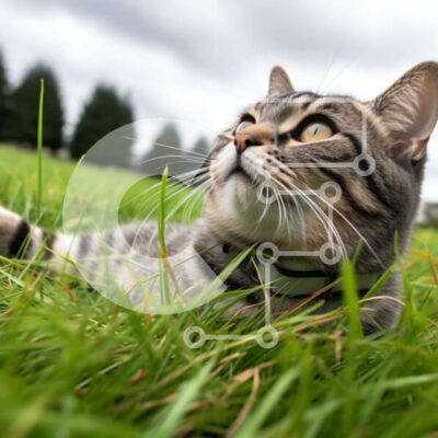 Intra Συλλεκτικό Ξύλινο Παζλ Plywood  4mm - Γάτα που χαλαρώνει στο γρασίδι και κοιτάζει τον ουρανό Σε Ξύλινο Κουτί - Διαστάσεις: 10x10 cm – 25 κομμάτια - Image 1