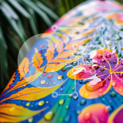 Intra Συλλεκτικό Ξύλινο Παζλ Plywood 4mm - Πολύχρωμη σανίδα του σερφ με λουλούδια και φοίνικες Σε Ξύλινο Κουτί - Διαστάσεις Puzzle: 10x10 cm – 25 κομμάτια - Image 1