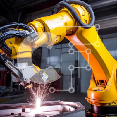 Intra Συλλεκτικό Ξύλινο Παζλ Plywood 4mm - Κίτρινο ρομποτικό βραχίονα συγκόλλησης μεταλλικών εξαρτημάτων Σε Ξύλινο Κουτί - Διαστάσεις Puzzle: 10x10 cm – 25 κομμάτια - Image 1